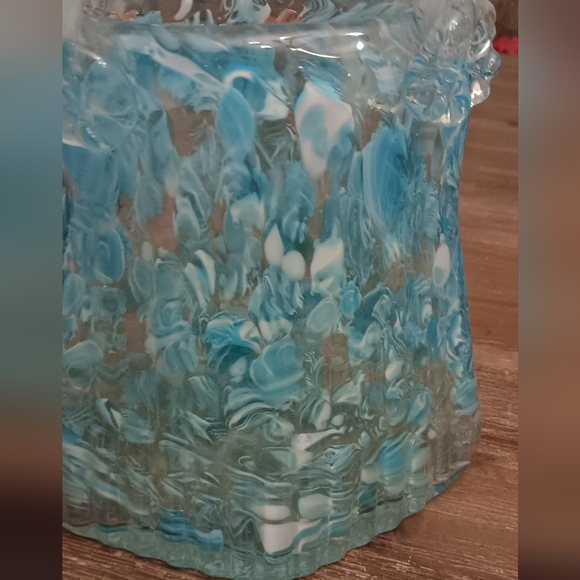 Elegant Blue Swirl Shoulder Bag Flower Vase Glass Figirine - Picture 9 of 12